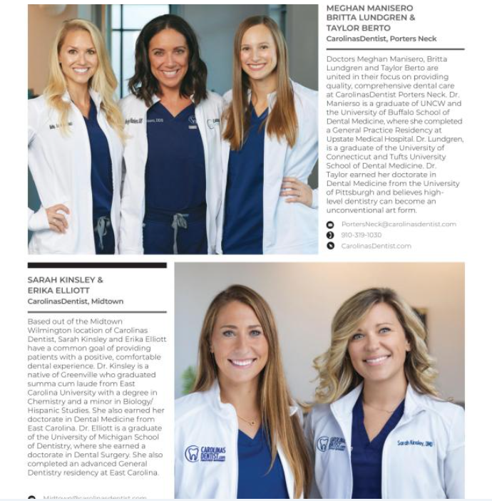 Informational card of differnet dentists